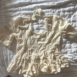 Free People Cream Boho Blouse with Tassels